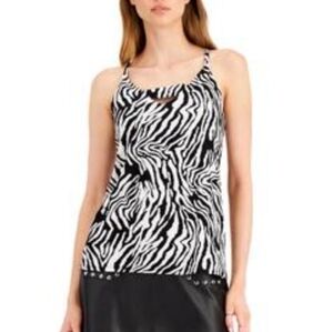NWT BAR III Stretch Slitted Zip-Back Lined Zebra Print‎ Top Tank M